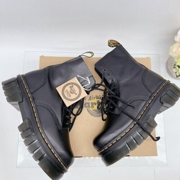 thumbnail image 2 of DR. MARTENS WOMENS AUDRICK 8 EYE LEATHER PLATFORM LACE‎ UP COMBAT BOOTS 7 BLACK 2 of 12